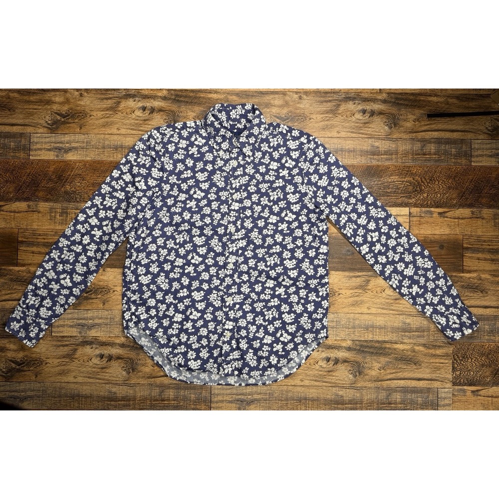 Sz 6 Ralph Lauren Women's Floral Button Down Shirt‎ Blue White Classy Hawaiian